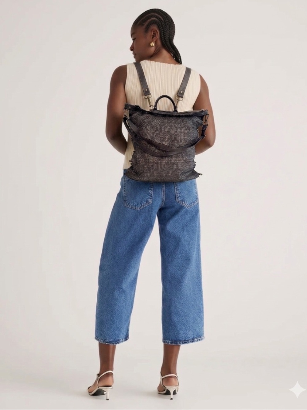 Bossa Nova Handwoven Leather Convertible Bag — Dark Gray — Bronze